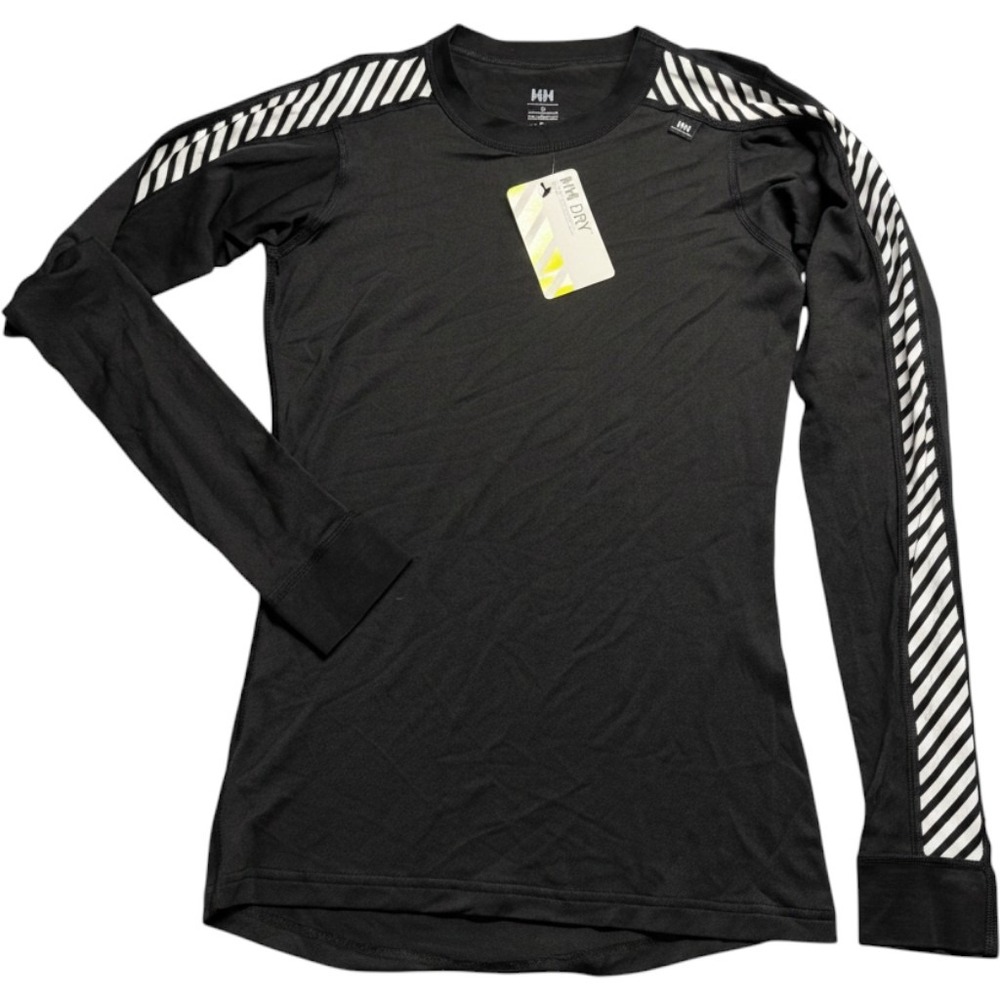 Helly Hansen Lifa Dry Mens M Base Layer Top Black Stripe Long Sleeve NEW